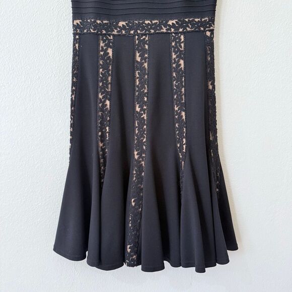 Tadashi Shoji Black Knit Pleated Lace Detail Dress Size Petite Small Cocktail - Picture 5 of 12
